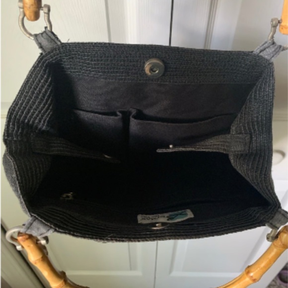 Vintage Black Woven Bag with Bamboo Handles - Picture 10 of 12